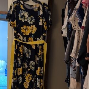 Ellen Weaver Floral Navy and Yellow Dress